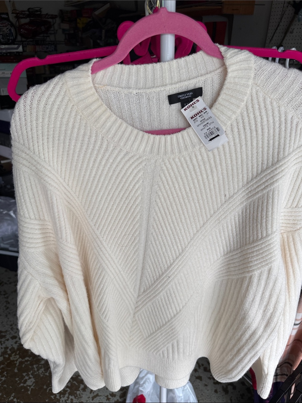 Simply Vera Vera Wang Cream Ribbed Chevron Crewneck Sweater